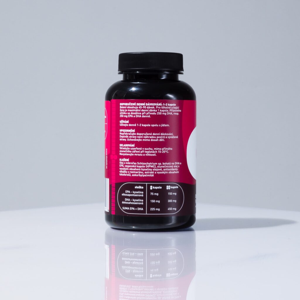 Omega 3 Vegan, 225 mg EPA+DHA, 90 kapslí – podporující zdraví srdce, mozku a zraku